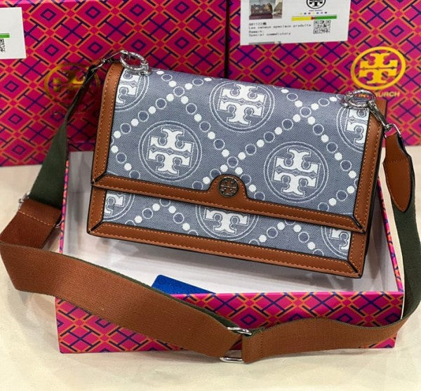 Toy Brch Monogram Shoulder Bag With Adjustable Strap With OG Box & Dust Bag (Brown - 617) Women Handbag