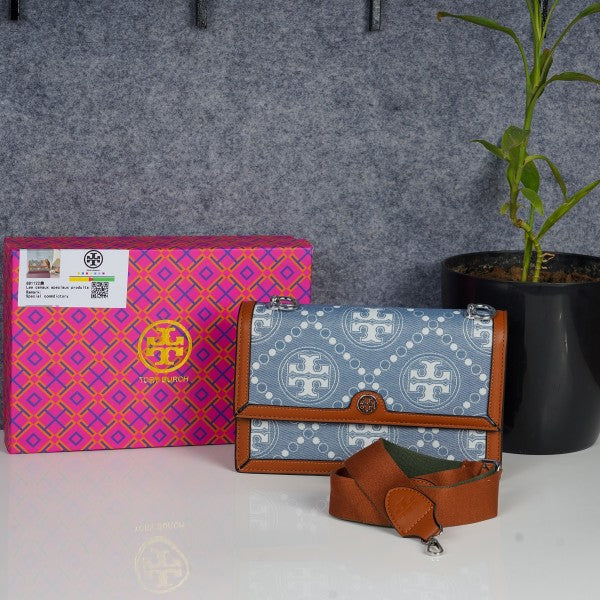 Toy Brch Monogram Shoulder Bag With Adjustable Strap With OG Box & Dust Bag (Brown - 617) Women Handbag
