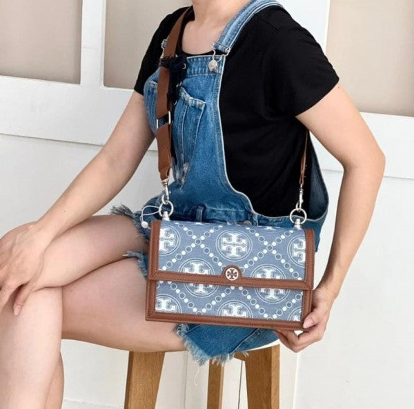 Toy Brch Monogram Shoulder Bag With Adjustable Strap With OG Box & Dust Bag (Brown - 617) Women Handbag