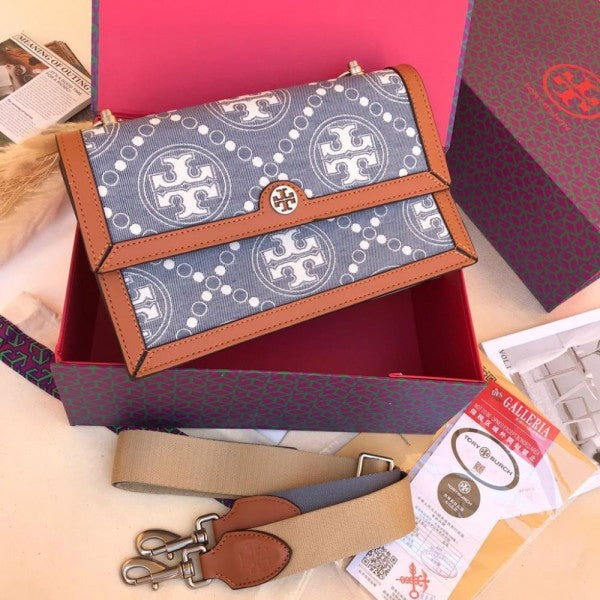 Toy Brch Monogram Shoulder Bag With Adjustable Strap With OG Box & Dust Bag (Brown - 617) Women Handbag