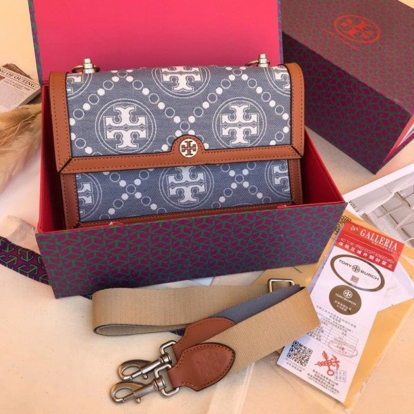 Toy Brch Monogram Shoulder Bag With Adjustable Strap With OG Box & Dust Bag (Brown - 617) Women Handbag
