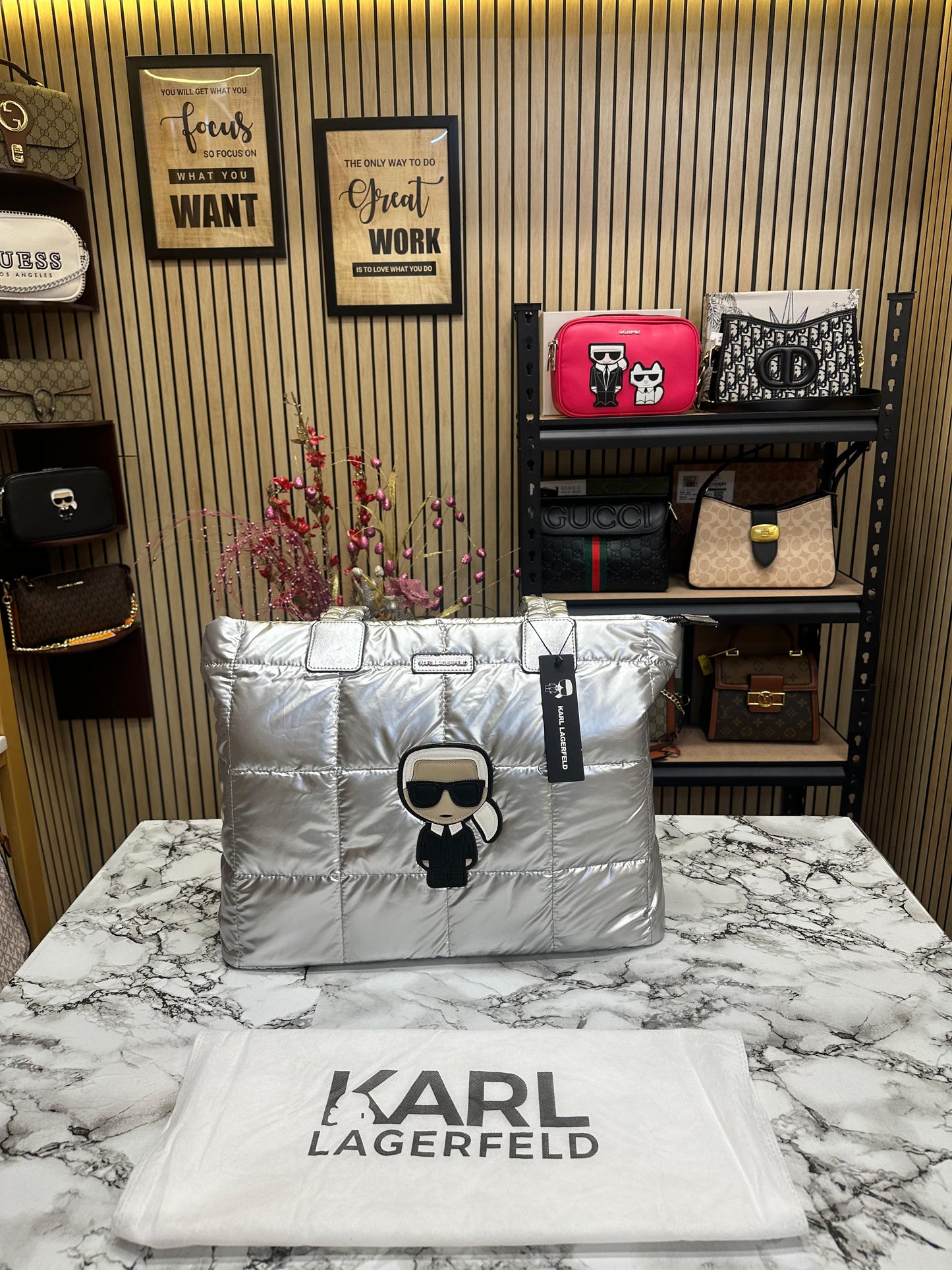 KAL LAGERLD QUILTED PUFFER TOTE Women Hand Bag