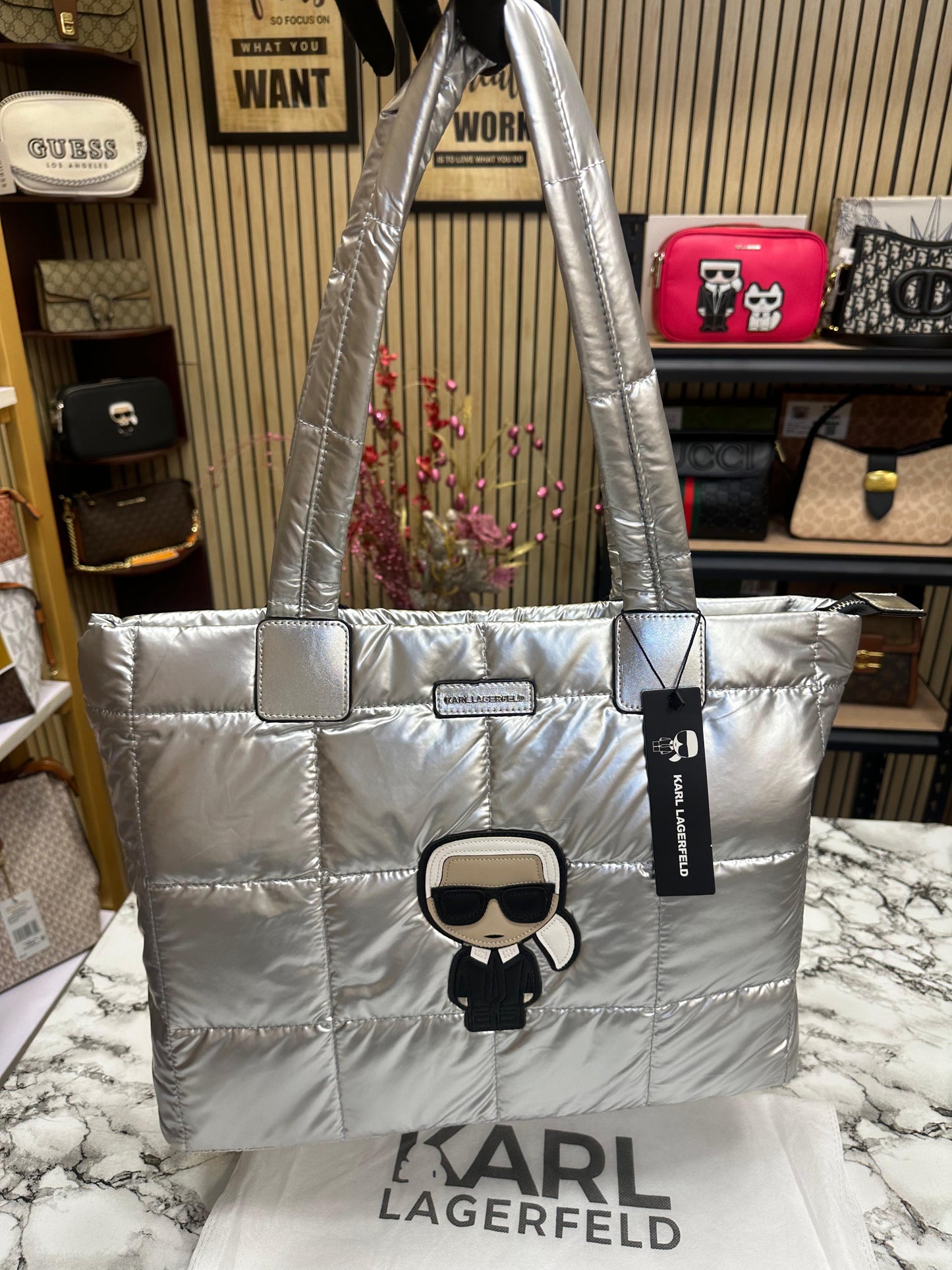 KAL LAGERLD QUILTED PUFFER TOTE Women Hand Bag