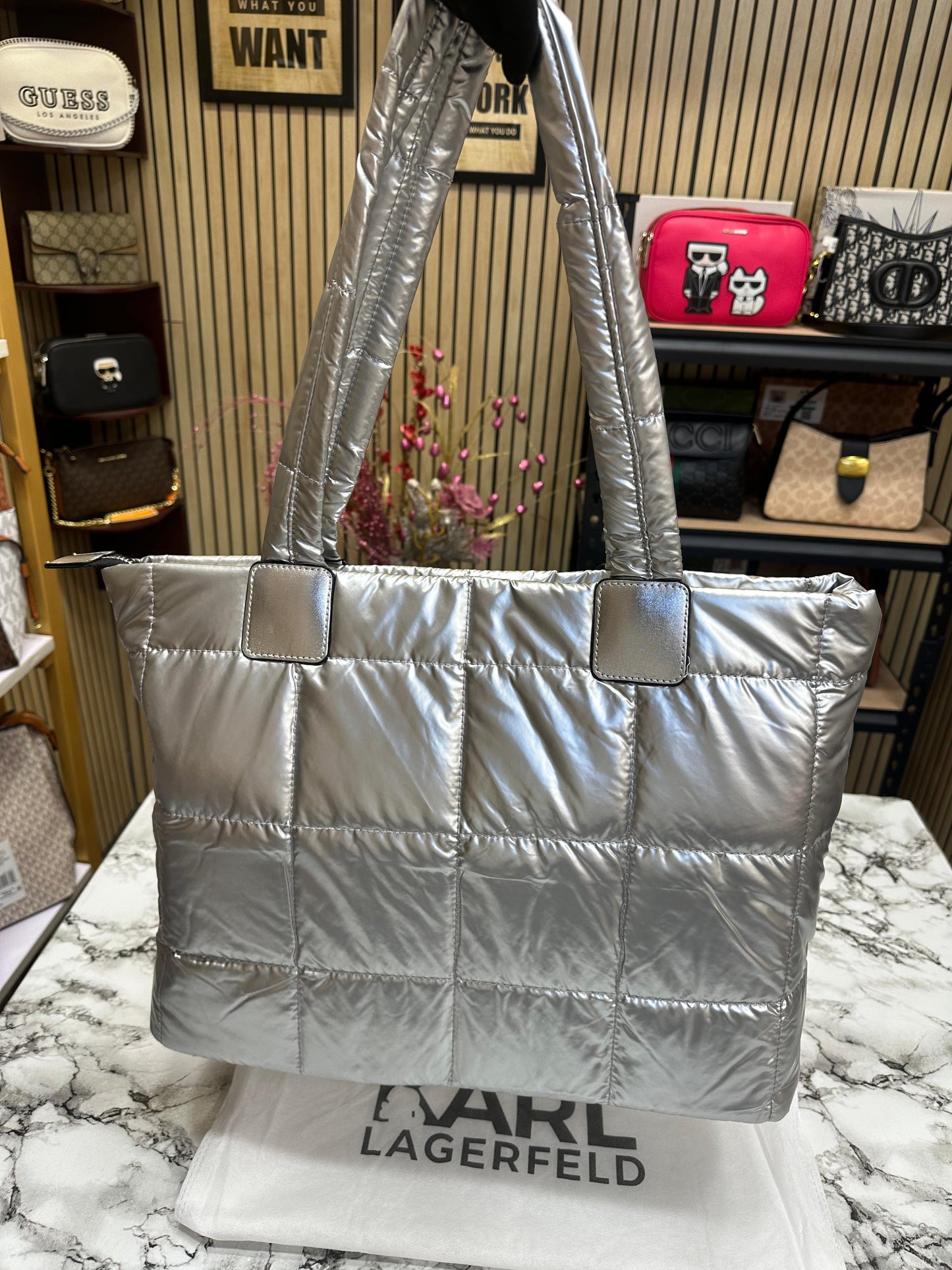 KAL LAGERLD QUILTED PUFFER TOTE Women Hand Bag