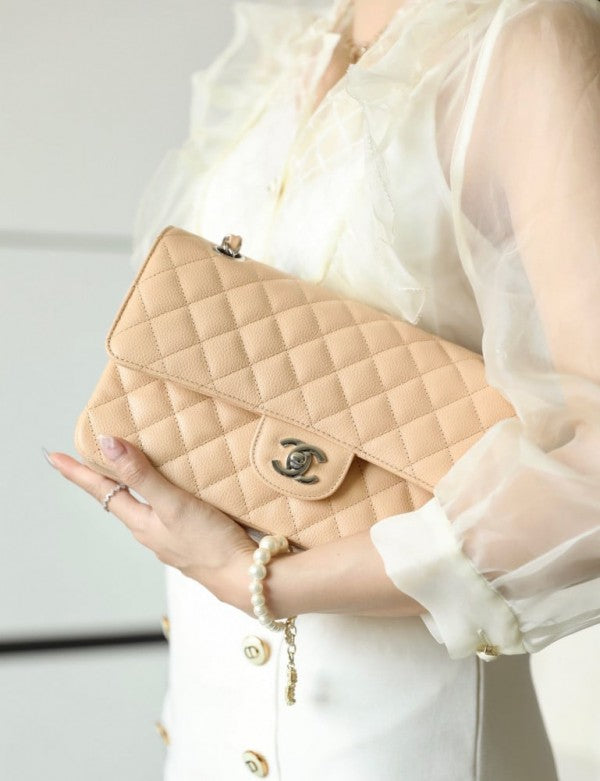 Chnel Claic Jumbo Flap Shoulder Bag With OG Box Women Dust Bag (Apricot - 794)