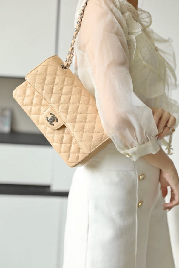 Chnel Claic Jumbo Flap Shoulder Bag With OG Box Women Dust Bag (Apricot - 794)