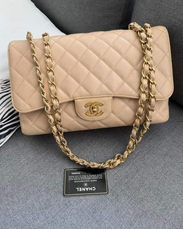 Chnel Claic Jumbo Flap Shoulder Bag With OG Box Women Dust Bag (Apricot - 794)