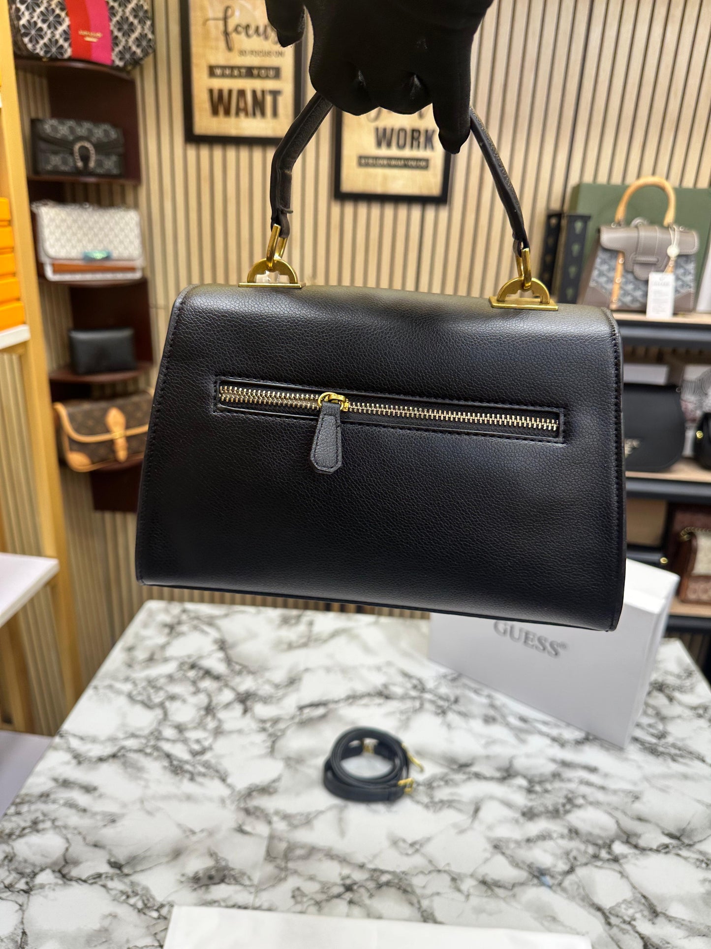 GUES SESTRI LOGO TOP HANDLE PU WITH OG BOX AND DUST BAG PREMIUM QUALITY Women BAG