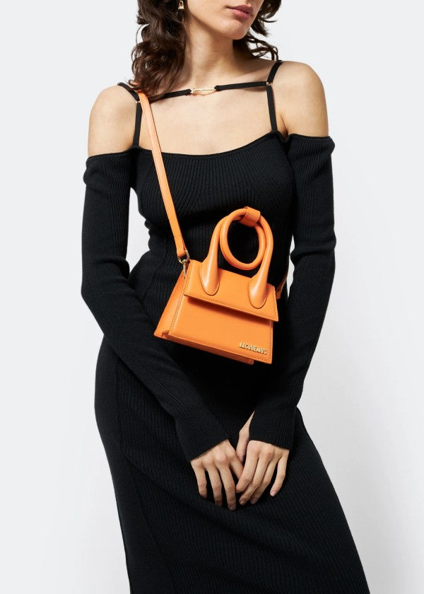 Jacquus Le Chiuito Noeud Bag With OG Box Dust Bag & Extra Sling Belt (Orange - 136) Women BAG