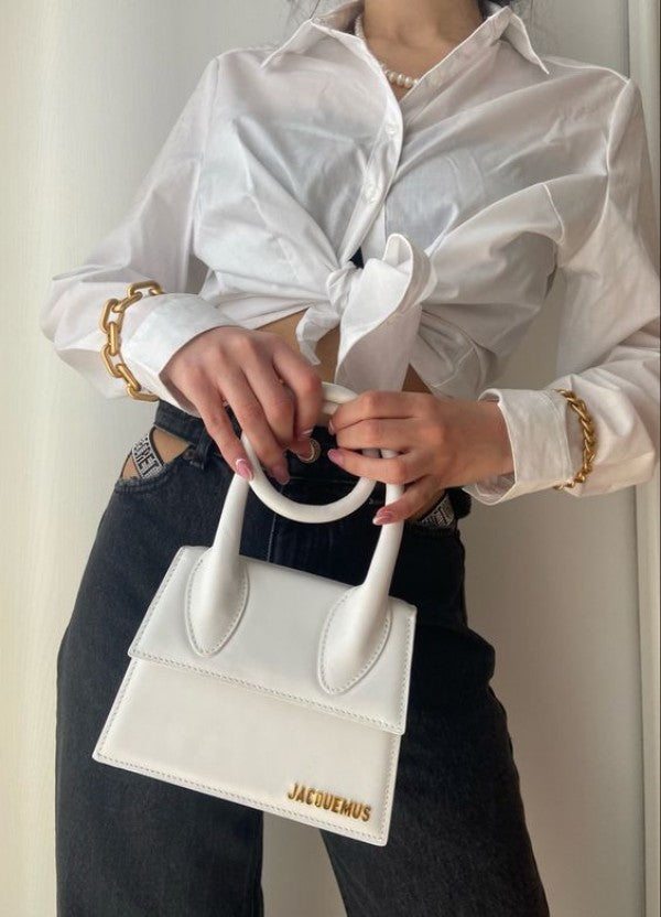 Jacqmus Le Chiqito Noeud Bag With OG Box Dust Bag & Extra Sling Belt (White - 138) Women BAG