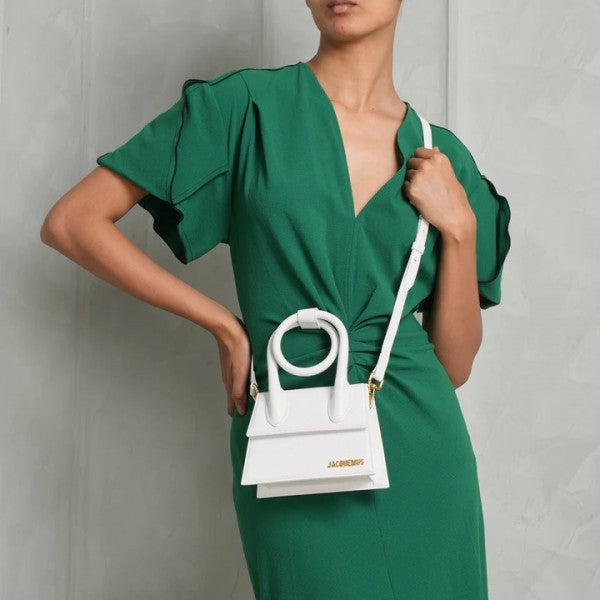 Jacqmus Le Chiqito Noeud Bag With OG Box Dust Bag & Extra Sling Belt (White - 138) Women BAG