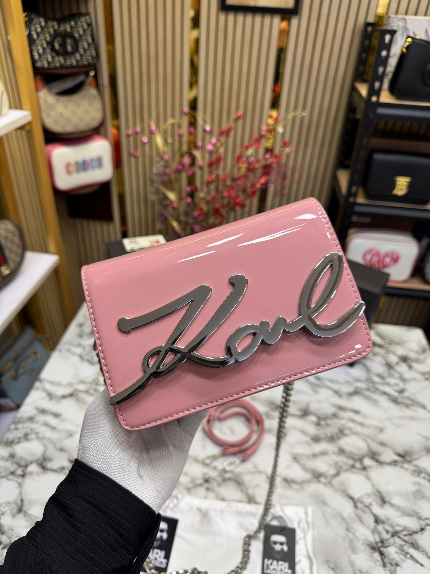 KAL LAGERFLD WOMENS K SIGNATURE GLOSSY SHOULDER WOMEN BAG