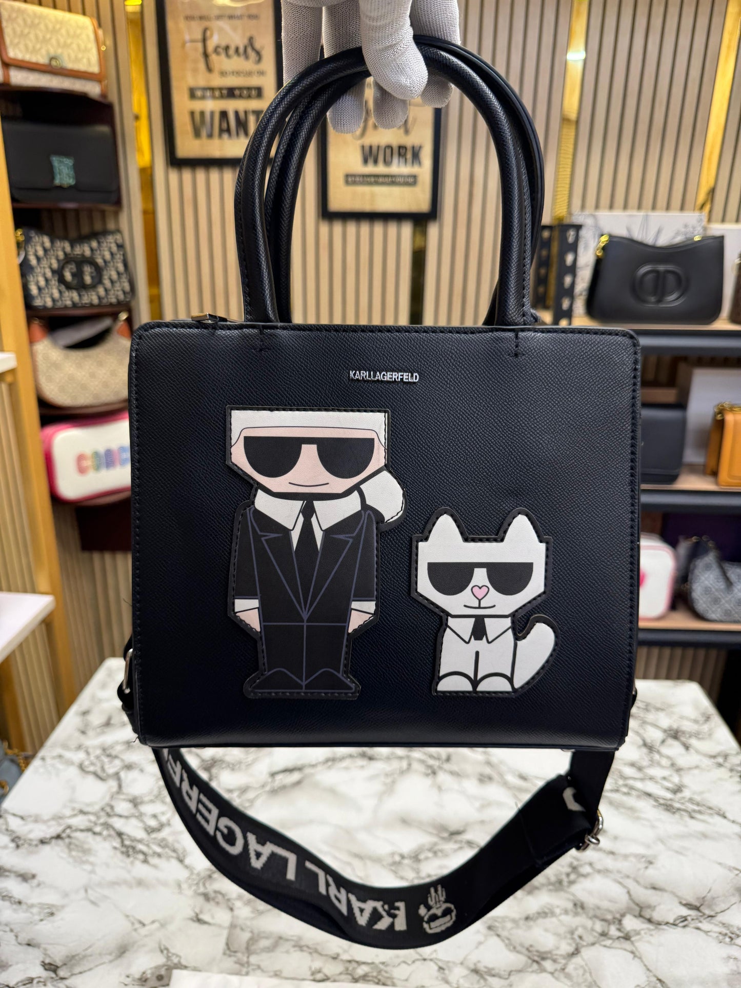 KAL LAGEELD MAYBELLE LOGO KARL CAT TOP HANDLE SATCHEL WOMEN BAG