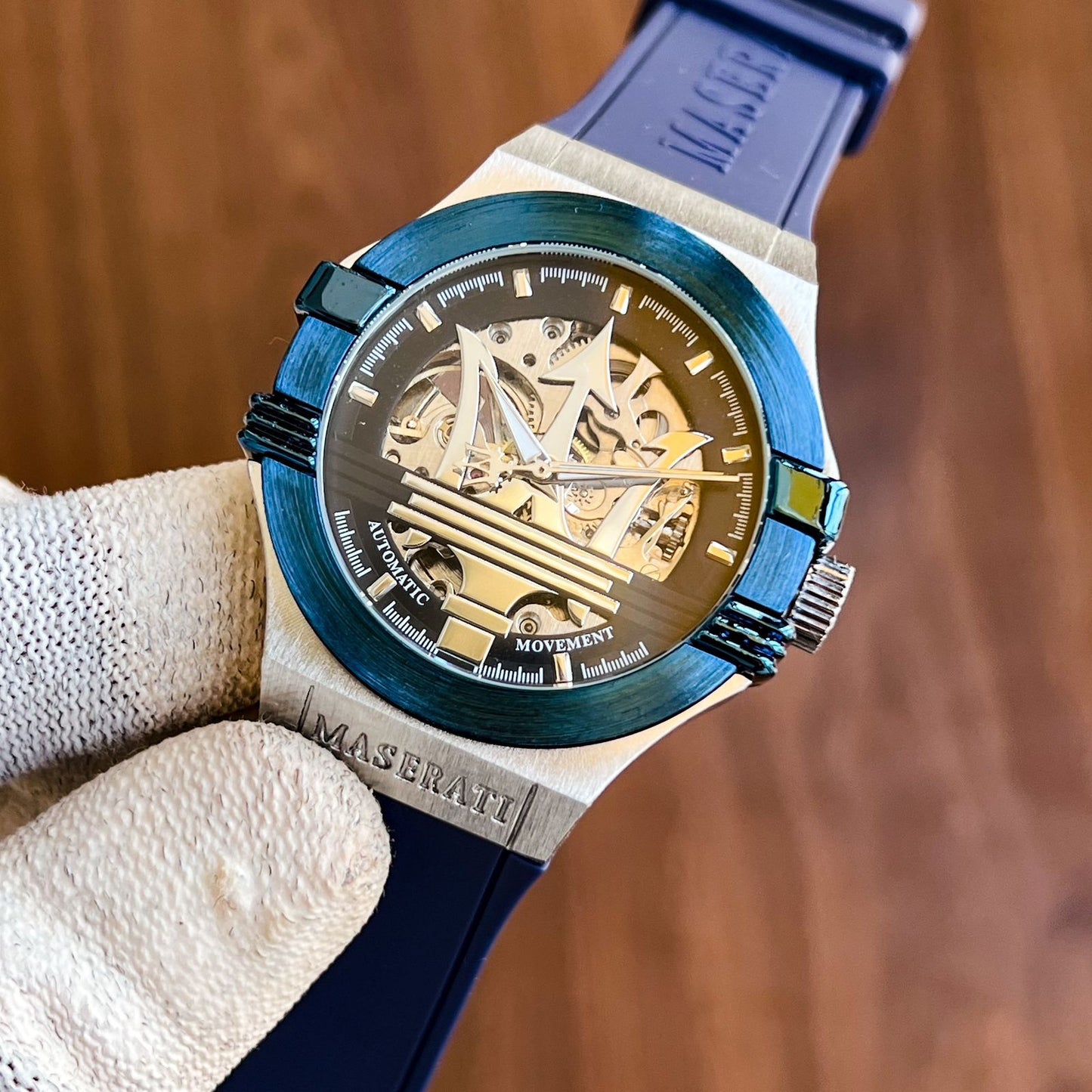 Msrati Automatic Mens Watch "Skeleton" (Blue)