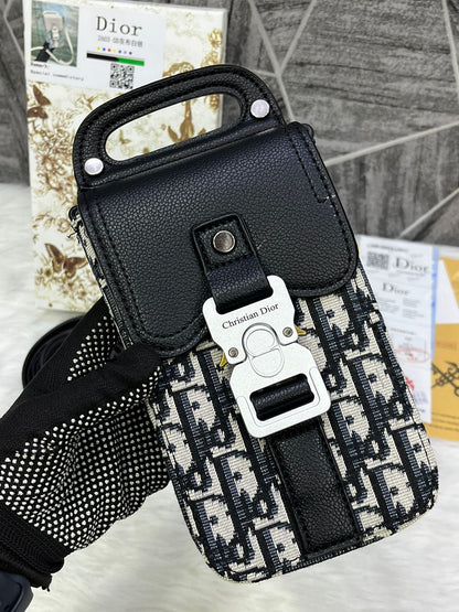 Dir Sdle Vertical Phone Bag For Man & Woman BLACK SILVER