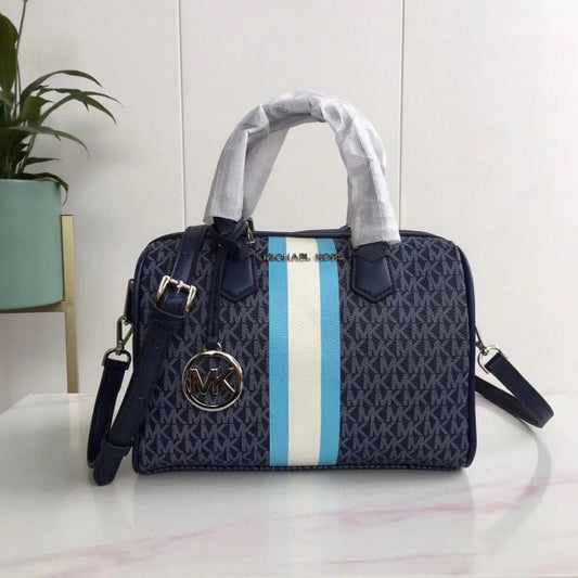 Mhael Kors Boston Sling Hand Bag With Dust Bag & Shoulder Strap (Blue Strip - 326)  Women Handbag