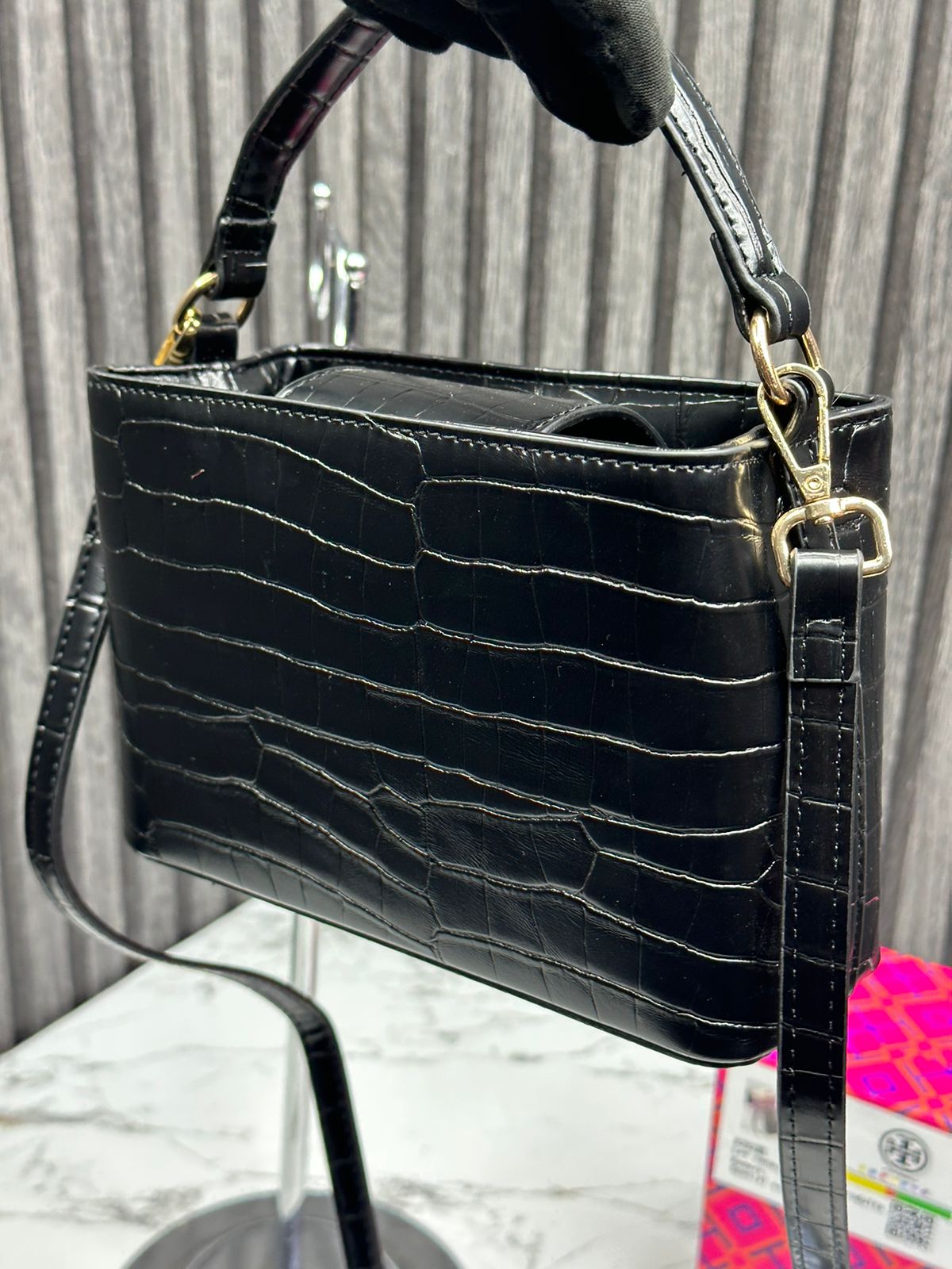 TRY BCH BRITTEN/CROCO  SATCHELWomen Handbag WITH BOX BLACK CROCO