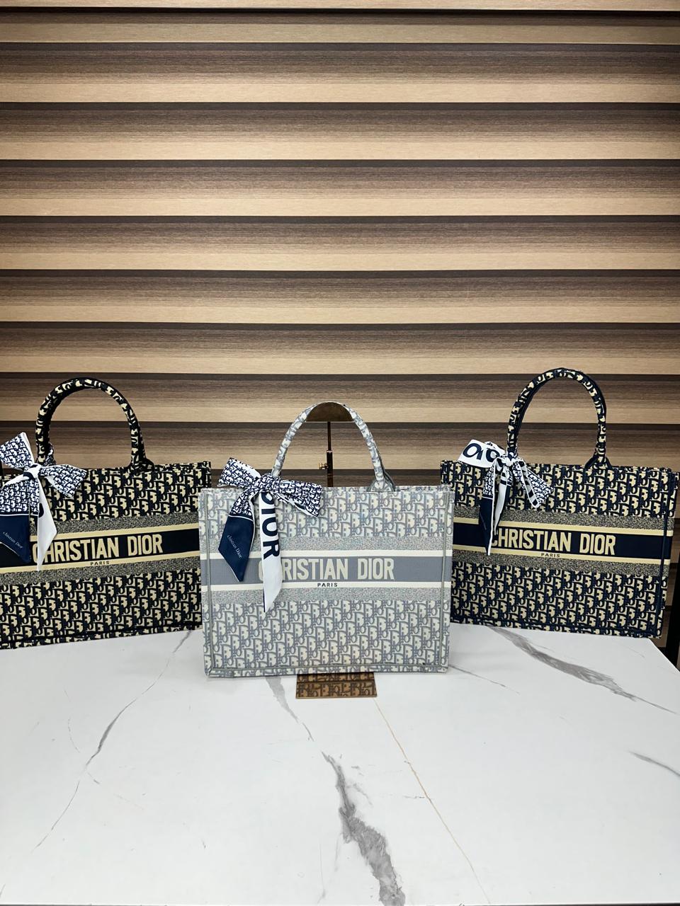 Chrisan Dir Book Tote Bag Blue Tiger Print