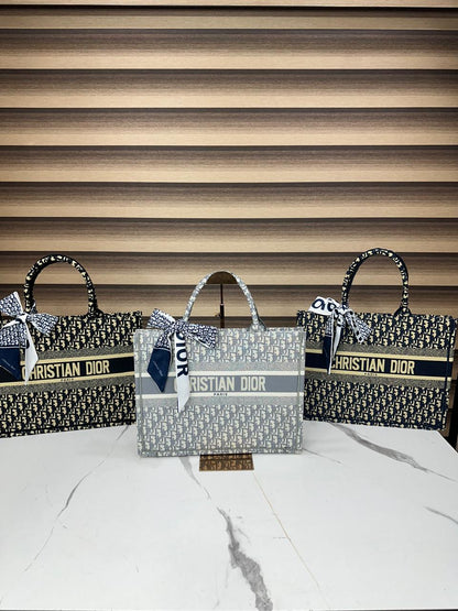 Chrisan Dir Book Tote Bag Blue Tiger Print