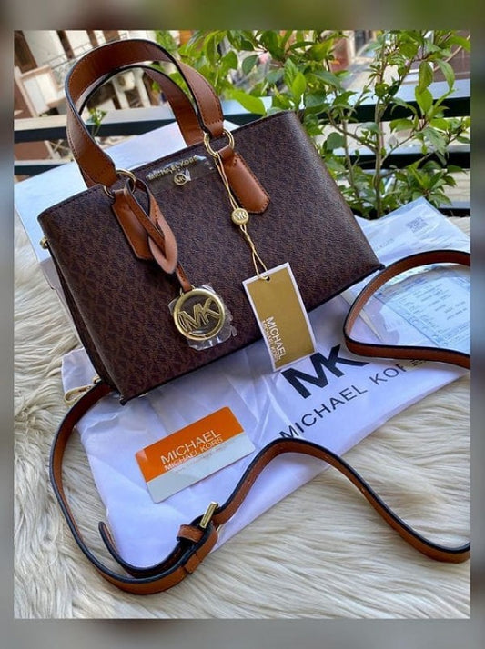 Micel Kos MK Greenwich Handbag With OG Box & Dust Bag & Extra Shoulder Strap (Brown -229)