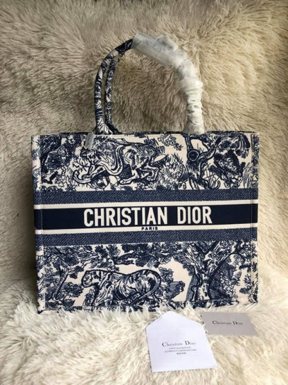 Chrisan Dir Book Tote Bag Blue Tiger Print