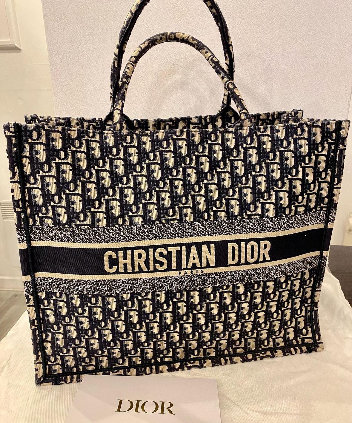 Chrisan Dir Book Tote Blue Embroidery Woman Hand Bag