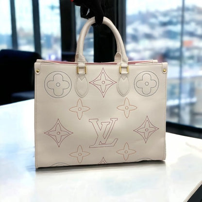 LV On The Go Monogram Leather Tote Bag With Dust Bag Large (Cream - 695) Women Bag