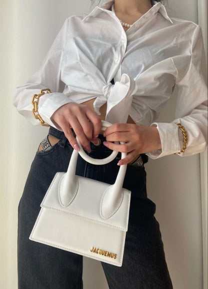 Jacuemus Le Chiquito Noeud Bag With OG Box Dust Bag & Extra Sling Belt (White - 138)  Women BAG
