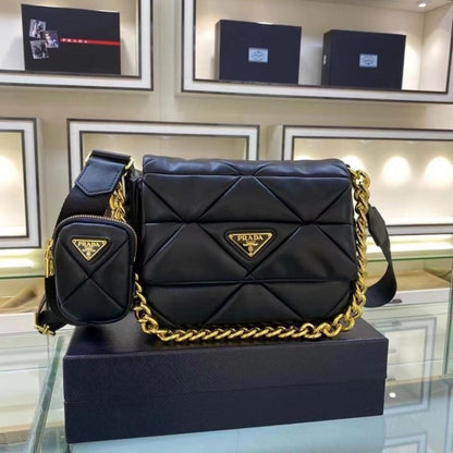 Prda System Nappa Bag With Prada Iconic Triangle Design Pochette Bag With OG Box & Dust Bag (Black - 271) Women BAG