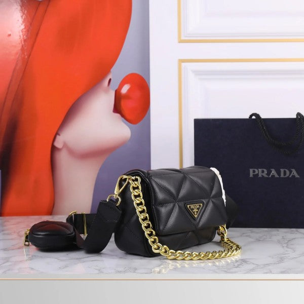 Prda System Nappa Bag With Prada Iconic Triangle Design Pochette Bag With OG Box & Dust Bag (Black - 271) Women BAG