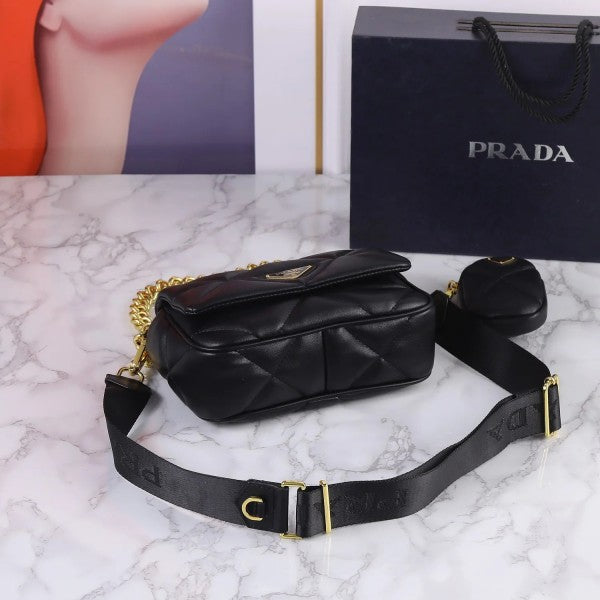 Prda System Nappa Bag With Prada Iconic Triangle Design Pochette Bag With OG Box & Dust Bag (Black - 271) Women BAG