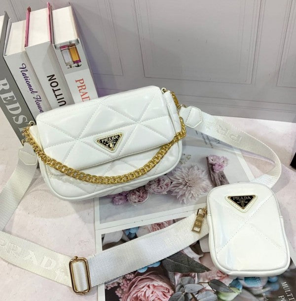 Prda System Nappa Bag With Prada Iconic Triangle Design Pochette Bag With OG Box & Dust Bag (White - 272) Women BAG