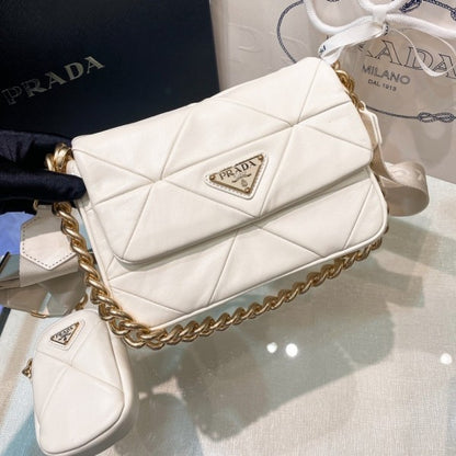 Prda System Nappa Bag With Prada Iconic Triangle Design Pochette Bag With OG Box & Dust Bag (White - 272) Women BAG