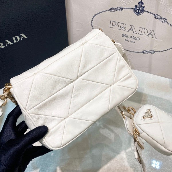 Prda System Nappa Bag With Prada Iconic Triangle Design Pochette Bag With OG Box & Dust Bag (White - 272) Women BAG