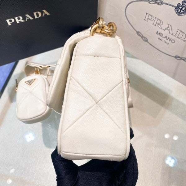 Prda System Nappa Bag With Prada Iconic Triangle Design Pochette Bag With OG Box & Dust Bag (White - 272) Women BAG