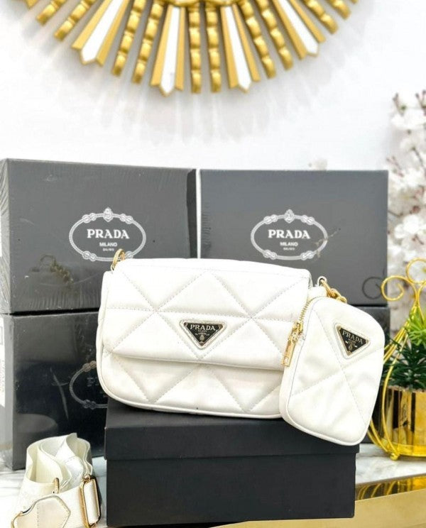 Prda System Nappa Bag With Prada Iconic Triangle Design Pochette Bag With OG Box & Dust Bag (White - 272) Women BAG