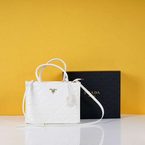 Prda Leather Symbole Tote Bag With OG Box & Dust Bag (White - 891) Women Bag