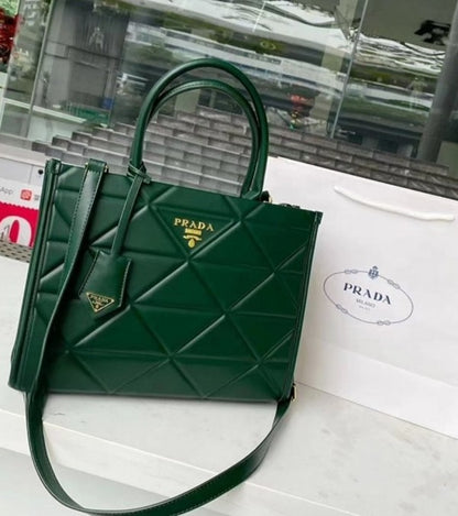 Prda Leather Symbole Tote Bag With OG Box & Dust Bag (Green - 893) Women Bag