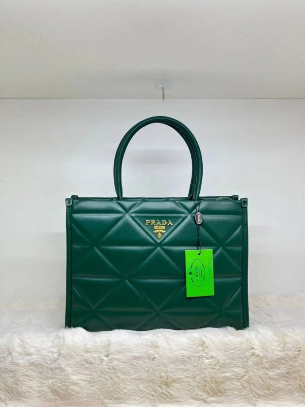 Prda Leather Symbole Tote Bag With OG Box & Dust Bag (Green - 893) Women Bag