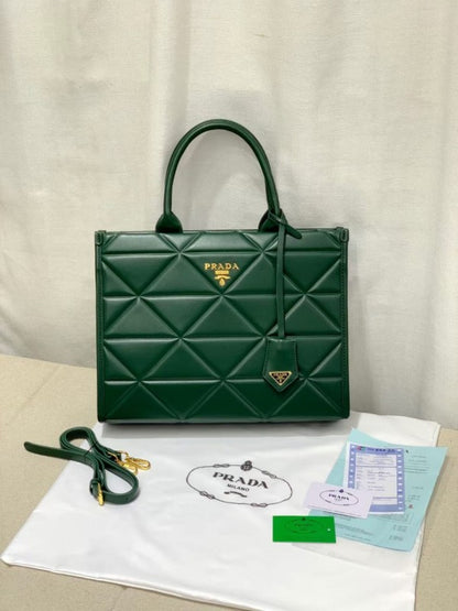 Prda Leather Symbole Tote Bag With OG Box & Dust Bag (Green - 893) Women Bag