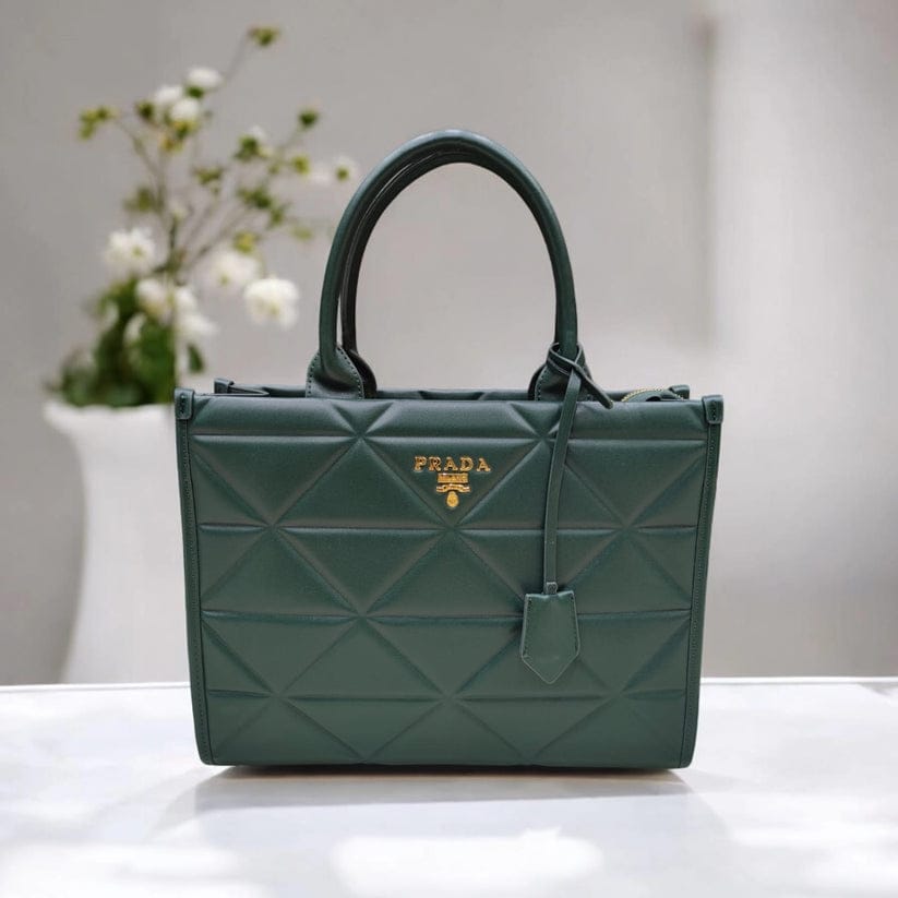 Prda Leather Symbole Tote Bag With OG Box & Dust Bag (Green - 893) Women Bag