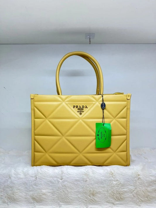 Prda Leather Symbole Tote Bag With OG Box & Dust Bag (Yellow - 895) Women Bag