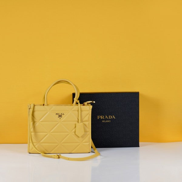 Prda Leather Symbole Tote Bag With OG Box & Dust Bag (Yellow - 895) Women Bag