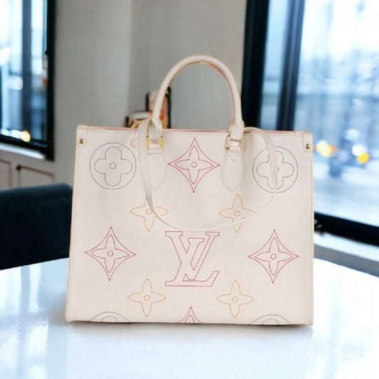 LV On The Go Monogram Leather Tote Bag With Dust Bag Large (Cream - 695) Women Bag