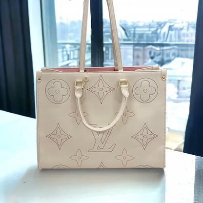 LV On The Go Monogram Leather Tote Bag With Dust Bag Large (Cream - 695) Women Bag