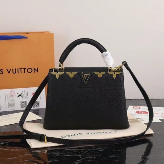 Lous Vuiton LV Capucines M54663 Premium Quality Leather Bag With OG Box & Dust Bag & Extra Shoulder Strap (Black - 301) Women Bag