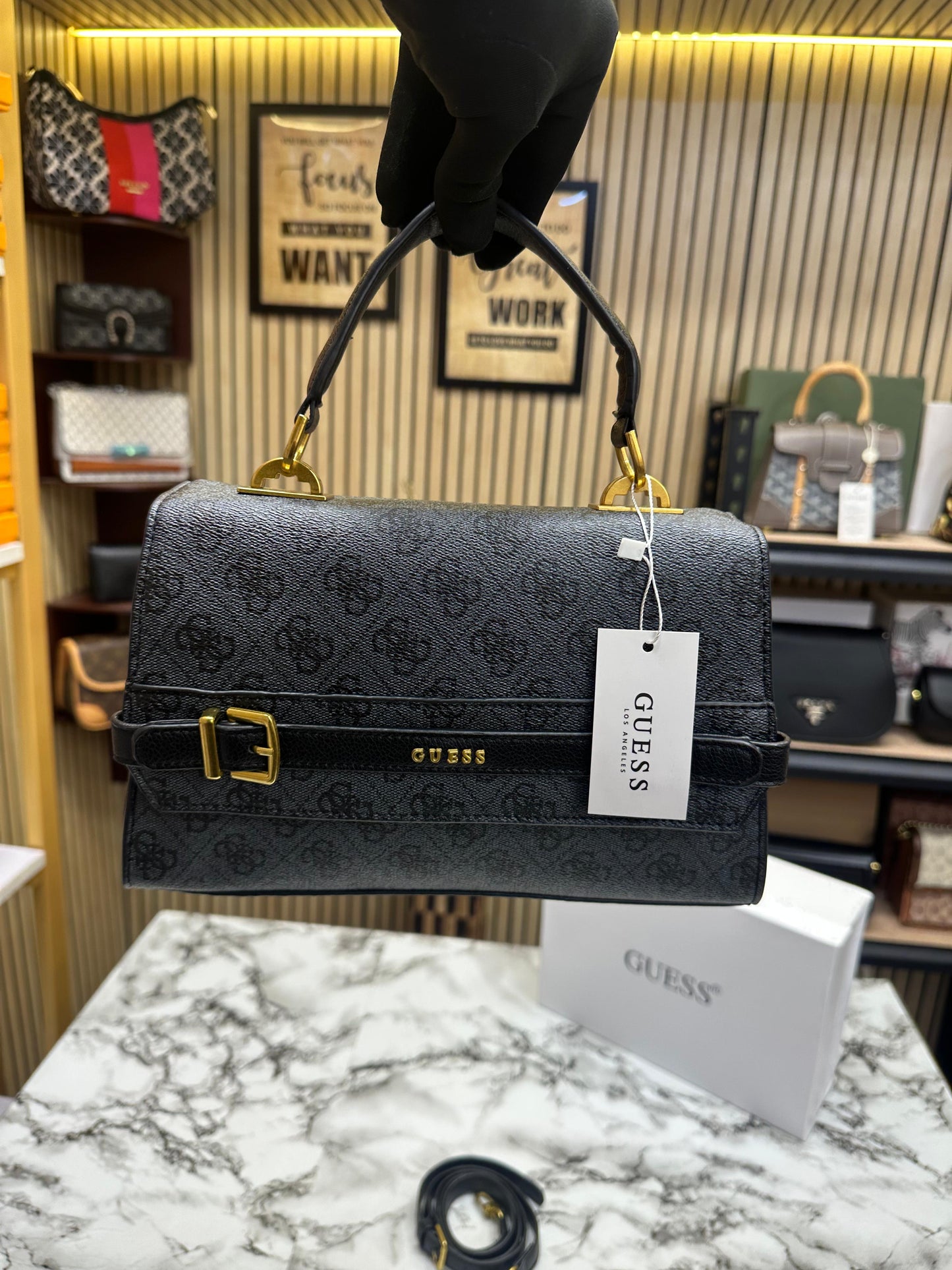 GUES SESTRI LOGO TOP HANDLE PU WITH OG BOX AND DUST BAG PREMIUM QUALITY Women BAG
