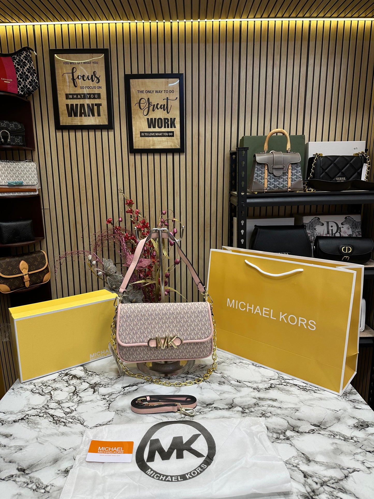 MICHAL KOS MK PARKER LEATHER SHOULDER BAG WITH OG BOX AND DUST BAG WITH SHOULDER STRAP WITH CARRY Women BAG