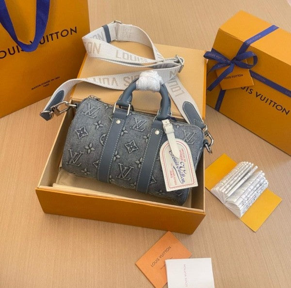 Lous Vuiton LV M22762 Keepall Bandouliere Monogram Travel Speedy With OG Magnetic Box & Dust Bag (Denim - 641) Women BAG