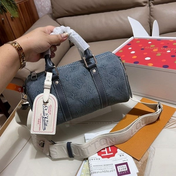 Lous Vuiton LV M22762 Keepall Bandouliere Monogram Travel Speedy With OG Magnetic Box & Dust Bag (Denim - 641) Women BAG